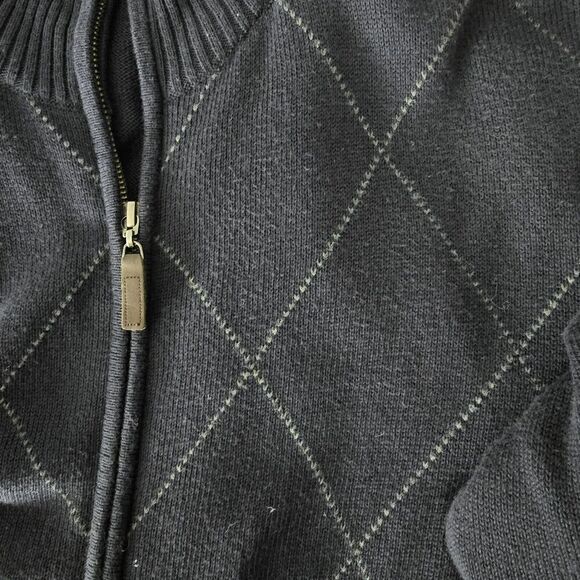 Tasso Elba Blue Gray Argyle Zip Up Soft Cardigan Sweater Medium Preppy Work - Picture 6 of 7